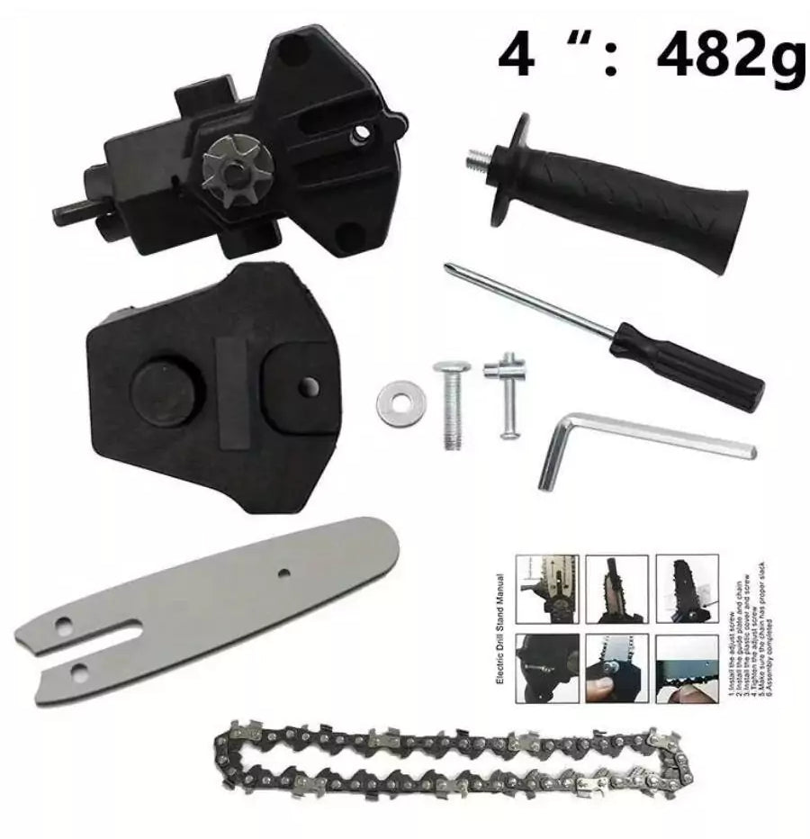 Adapter for converting a drill into a chainsaw